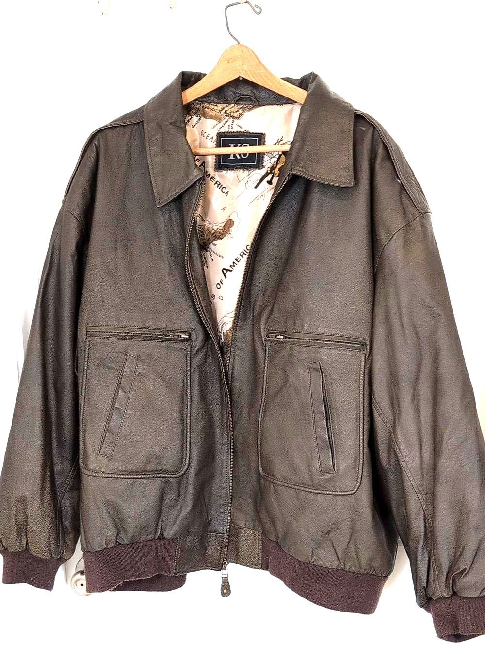 Leather Bomber Jacket in Dark Brown With Bear And Dreamcatcher Patch